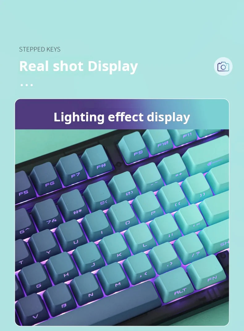 Green Lotus Gradient Keycaps Backlit Transparent Keycap OEM Profile PBT Side/Top Print Key Cap For MX Switch Mechanical Keyboard