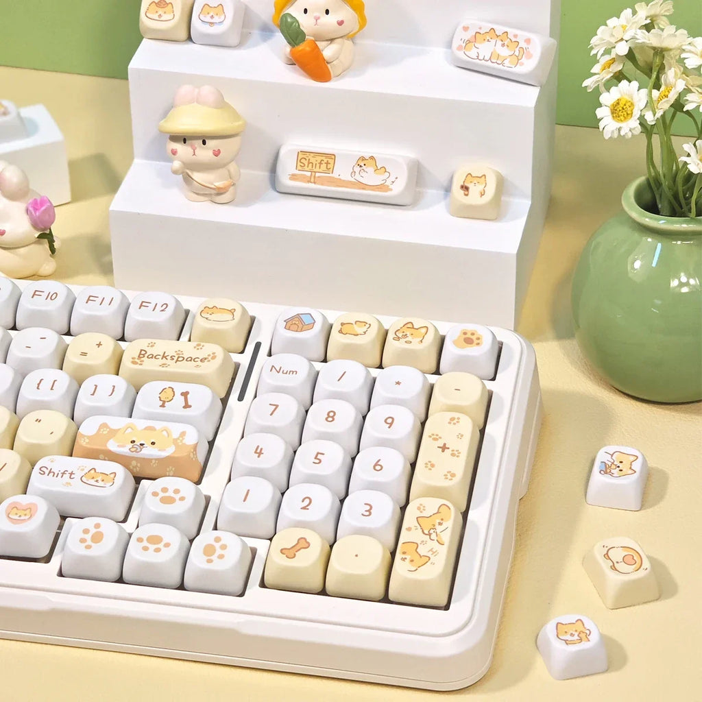 95Keys MOA Profile Cat Theme PBT Key Caps Pink Blue Puppy Cute  Keycaps for GK61 RK836 MX Switches Mechanical Keyboard