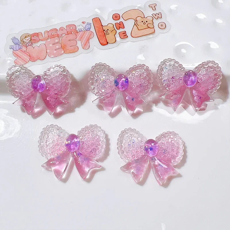 10pcs Colored Ribbon Resin Bow Nail Charm Parts 3D Nail Art Decoration Accessories Supplies for  DIY Manicure Design