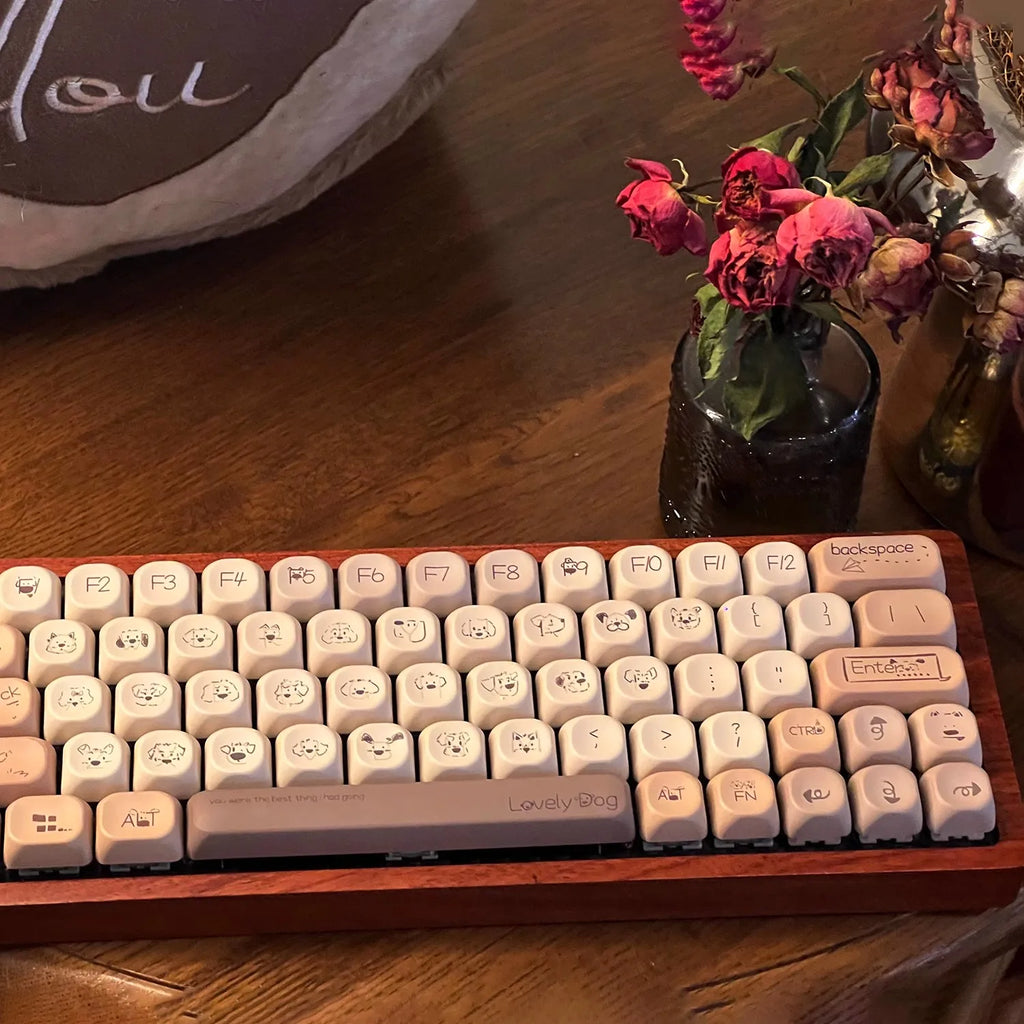 Cute Coffee Dog Theme Keycaps Set QX3 Cherry Profile Keycaps for Mechanical Keyboard Accessories Gift Cute Keyboard Keycaps Set