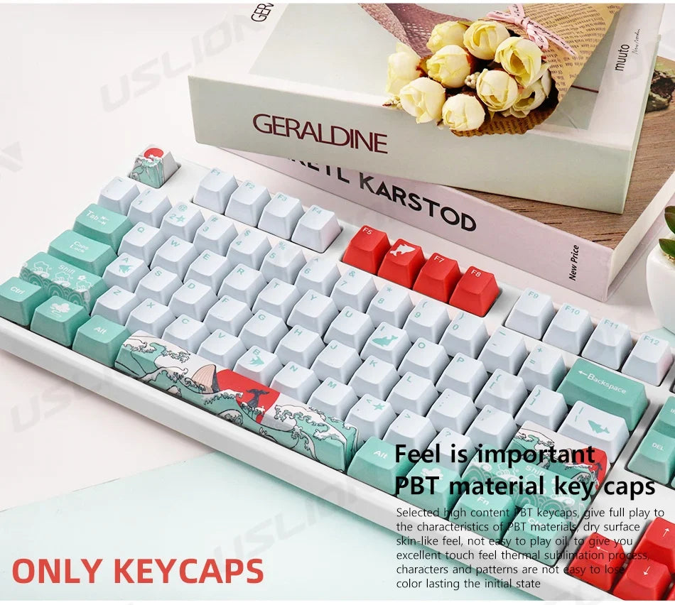 108 Keys OEM Profile Keycaps Coral Sea Theme PBT Five-side DYE Sublimation Key Caps for Gaming Mechanical Keyboard MX Switches