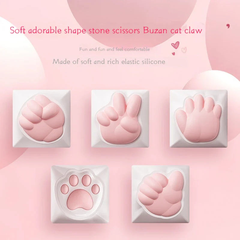 Cute Cat Claw Stone Scissors Cloth Praise Keycap Soft Silicone Oem High Beauty Girl Heart Girl'S Holiday Free delivery Gift