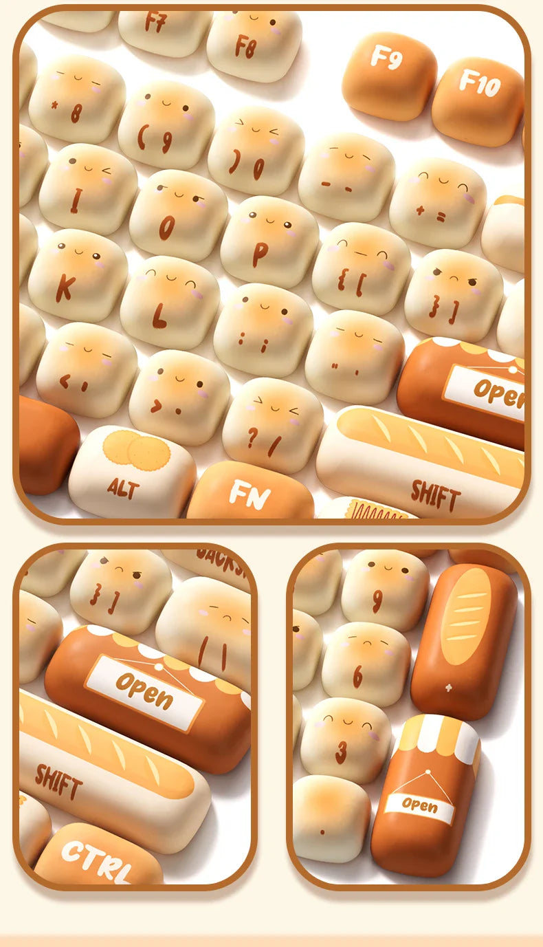 Akko Mog Moa Keycap Cute Thermal Pbt Sublimation Keycaps Mog Keycap Round Steamed Bun Mushroom Customizetion 138keys Keycap Gift