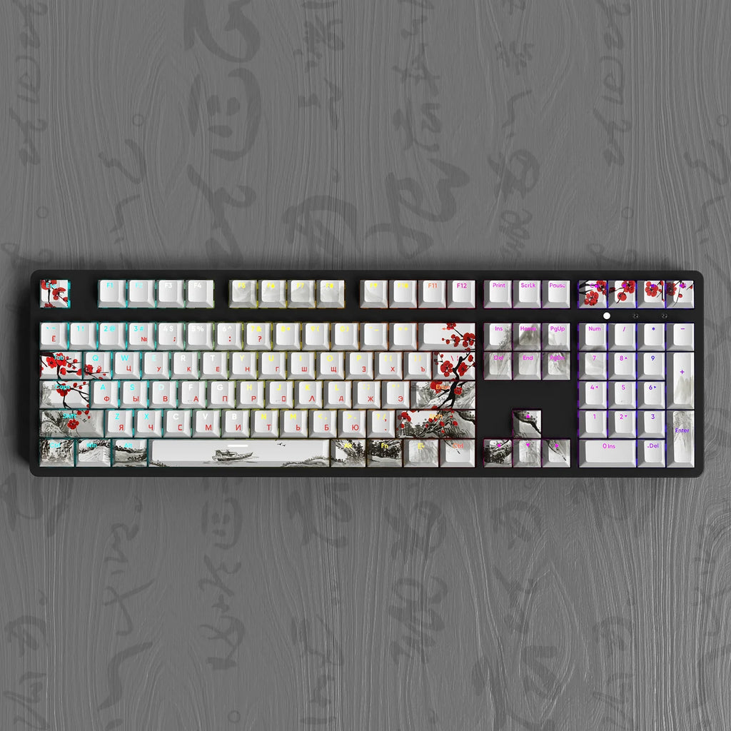 Plum blossom Double Shot Keycaps PBT Cherry Profile Backlit Keycap For GMK67/68/75/87/980/104 Mechanical Gaming Keyboard Caps