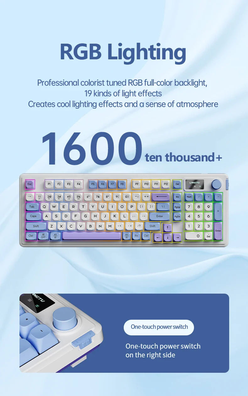 LANGTU L98 Membrane Keyboard Tri-mode Wireless Gasket Structure RGB Multifunctional Knob Customized Gaming Keyboard Pc Accessory