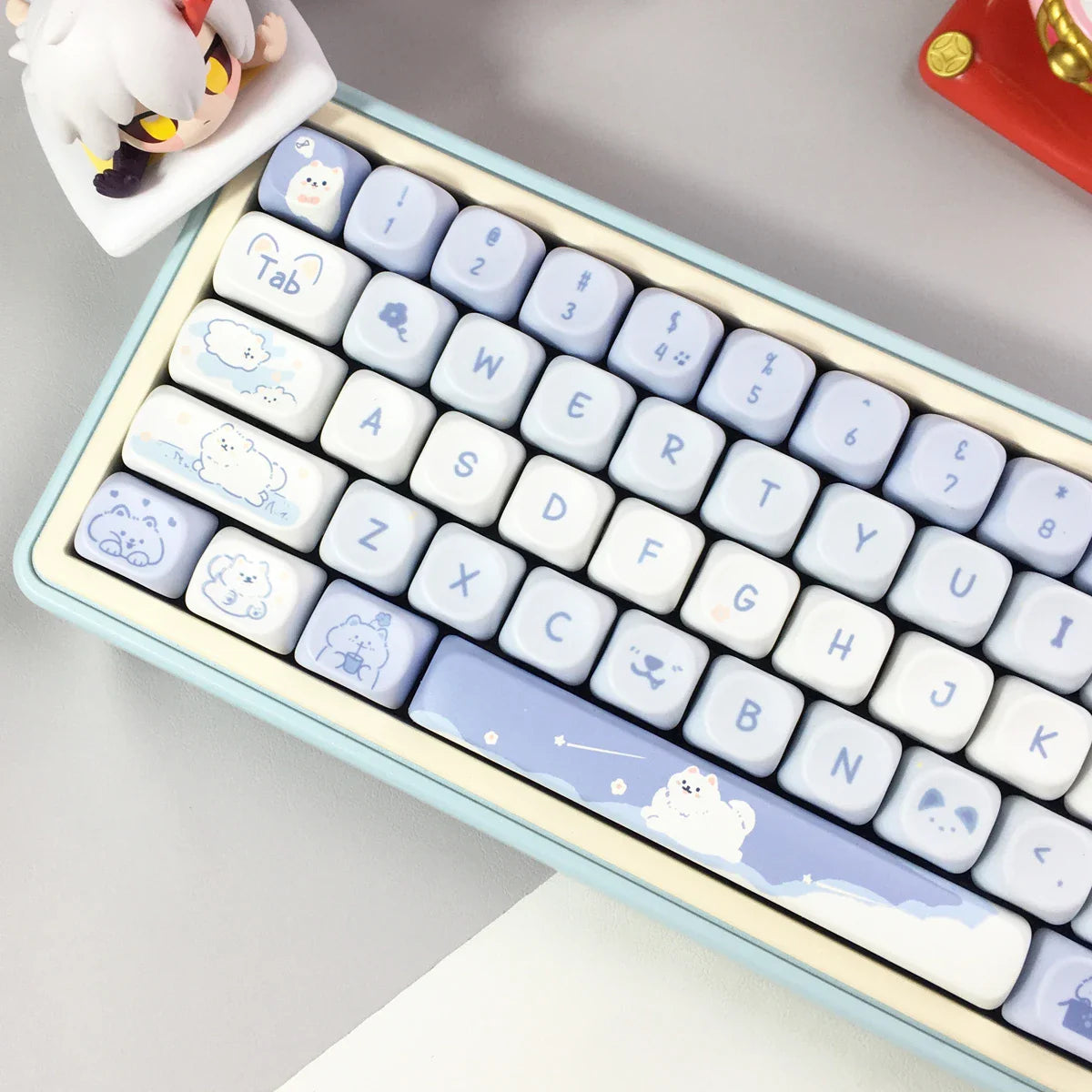 USLION 95Keys MOA Profile Keycaps Cute Samoye Dogs Theme PBT Key Caps Suit for 61/64/68/84/75/87 Keys Gaming Mechanical Keyboard