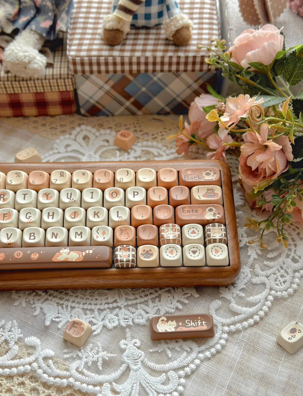 Autumn Cat Coffee Keycap Moa Pbt Full Five Sided Sublimation Diy Coffee Color White Dark Brown Cartoon Animal Cute Cat Keycap