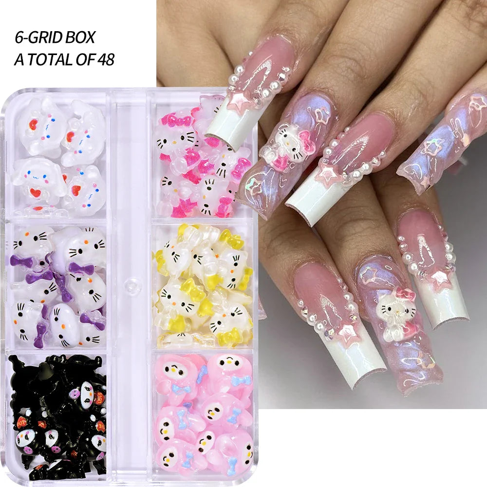 35/50/70/240pcs Cute Sanrio Nail Art Jewelry Decoration Kawaii Hello Kitty Kuromi Rhinestone Charms For Nail Y2K Manicure Crafts