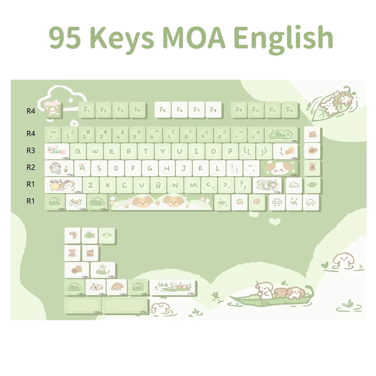95Keys MOA Profile Cat Theme PBT Key Caps Pink Blue Puppy Cute  Keycaps for GK61 RK836 MX Switches Mechanical Keyboard