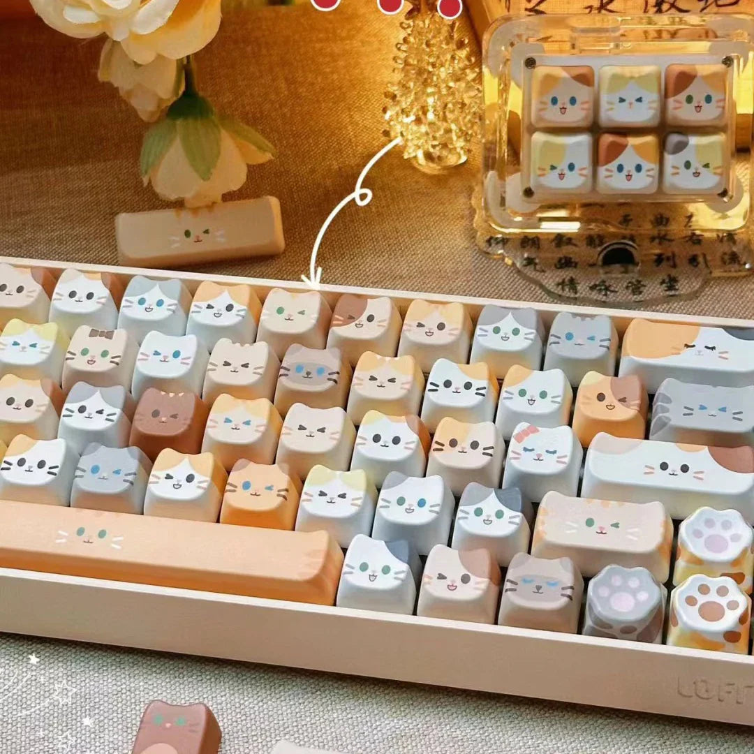 142 Keys Customized Gift Cute Cat keycaps New MAO Keycaps Square Thermal Sublimation Mechanical Keyboard 2.25 U 2.75U for Alice