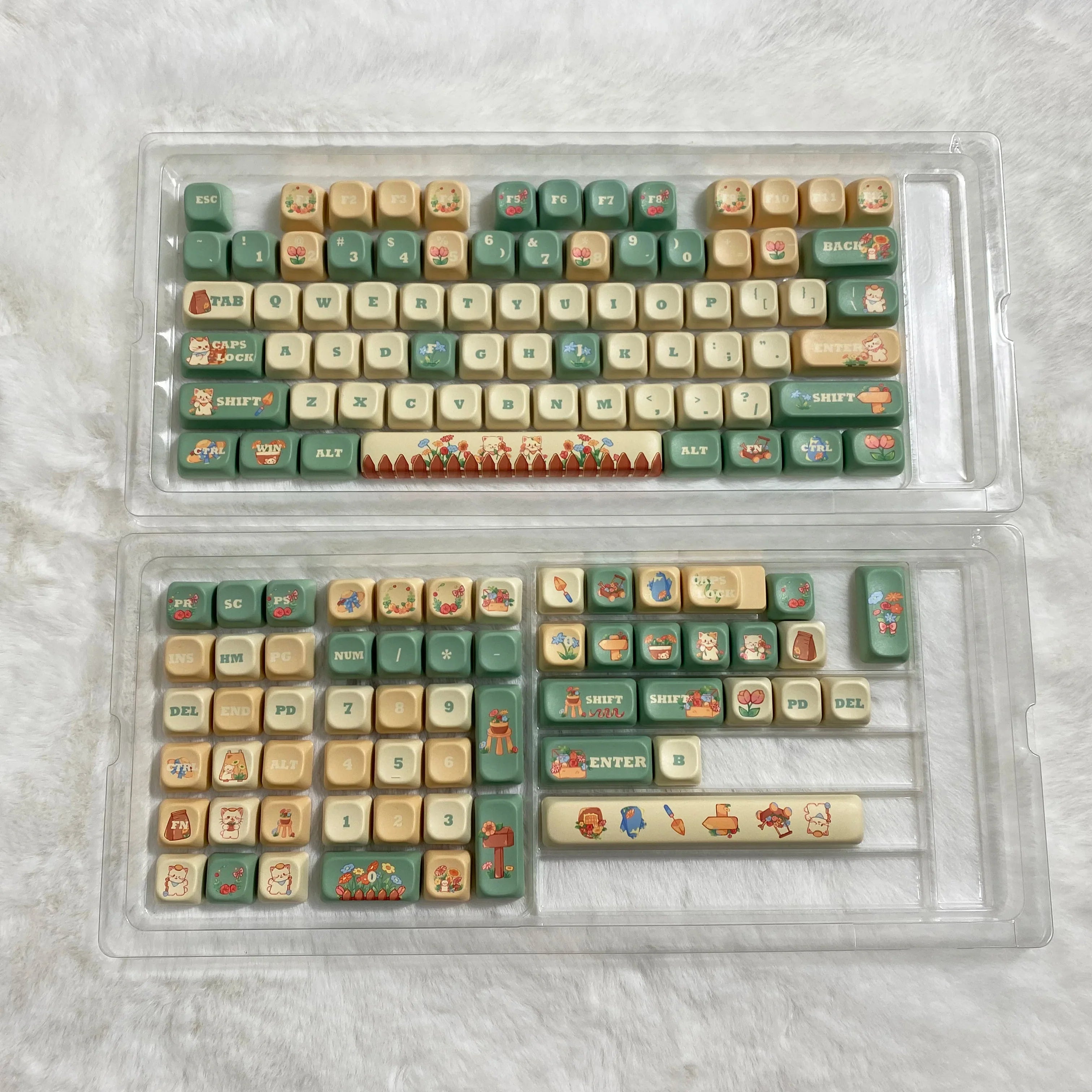 Cat Garden Keycap Set EOA Height PBT Five-Sided Sublimation Key Caps for  Mechanical Keyboard Flower Kitten Element Cute Keycaps