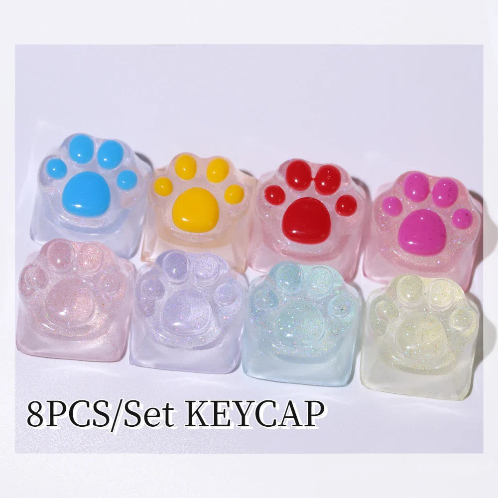 Purple Translucent Cat Paw Anime Kawaii Cute Keycap Cross Axis Backlit RGB Mechanical Keyboard Pink Cyan Custom ESC WASD Cap