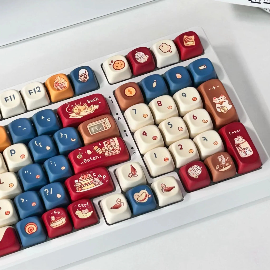 Meow Chef Keycap Set PBT Sublimation Cat Kitchen Cute Keycaps 131 Keys MOA Profile Red Blue Key Caps for DIY Mechanical Keyboard