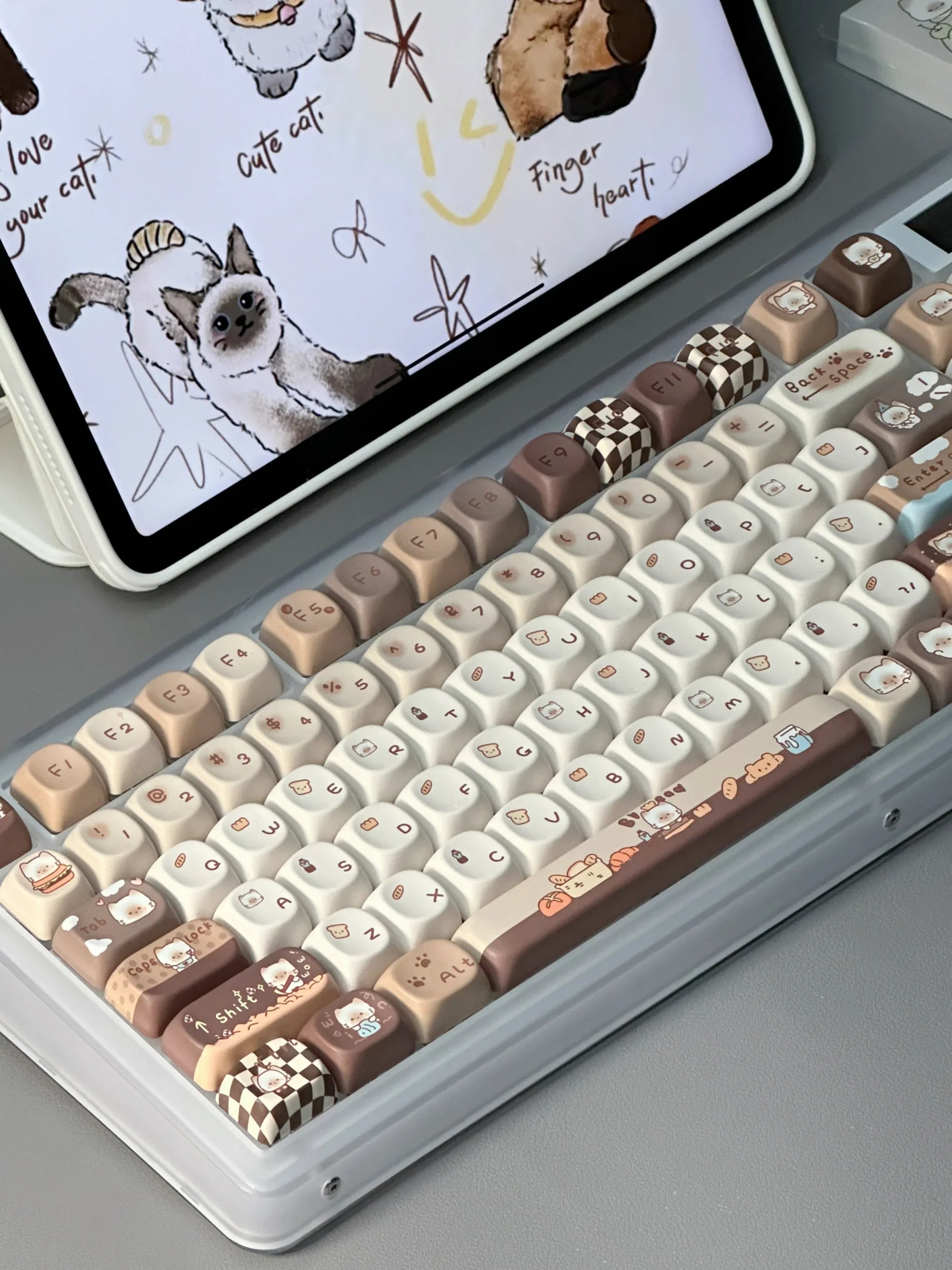 Siamese Cat Bakery Theme Keycap 131 Keys MOA Profile PBT Thermal Sublimation Mechanical Keyboard Accessories Cat Cute Keycaps