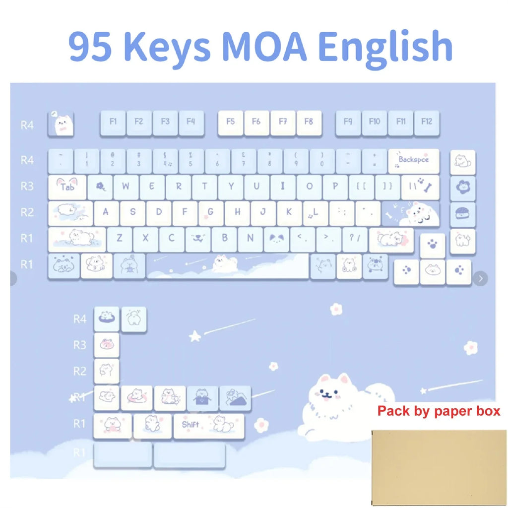 95/132 Keys Cute Cartoon Animals Theme Keycaps MAO Profile DIY PBT Dye Sublimation Key Caps for Mechanical Keyboard MX Switch