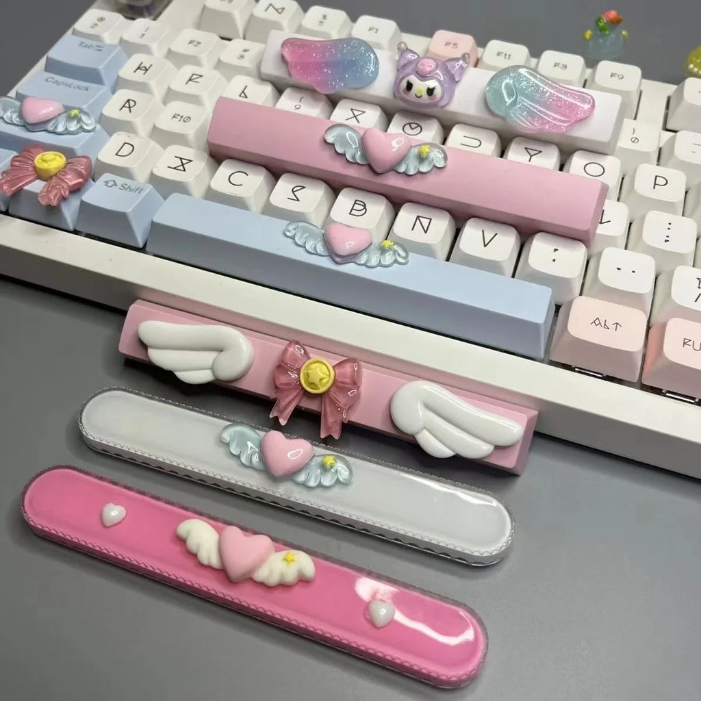 DIY Cute Magic Love Wings Keycap 6.25u Spacebar Game Mechanical Keyboard Cross Axis Pink Bow Keycap