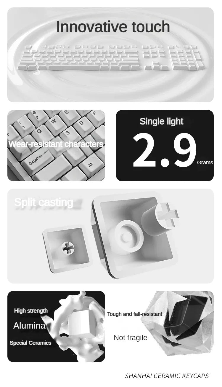 Ceramic Keycaps Smooth Glaze Translucent Mechanical Keyboard Keycaps for Arrow Keys Four Pcs Without Engraving Solid Color Cap