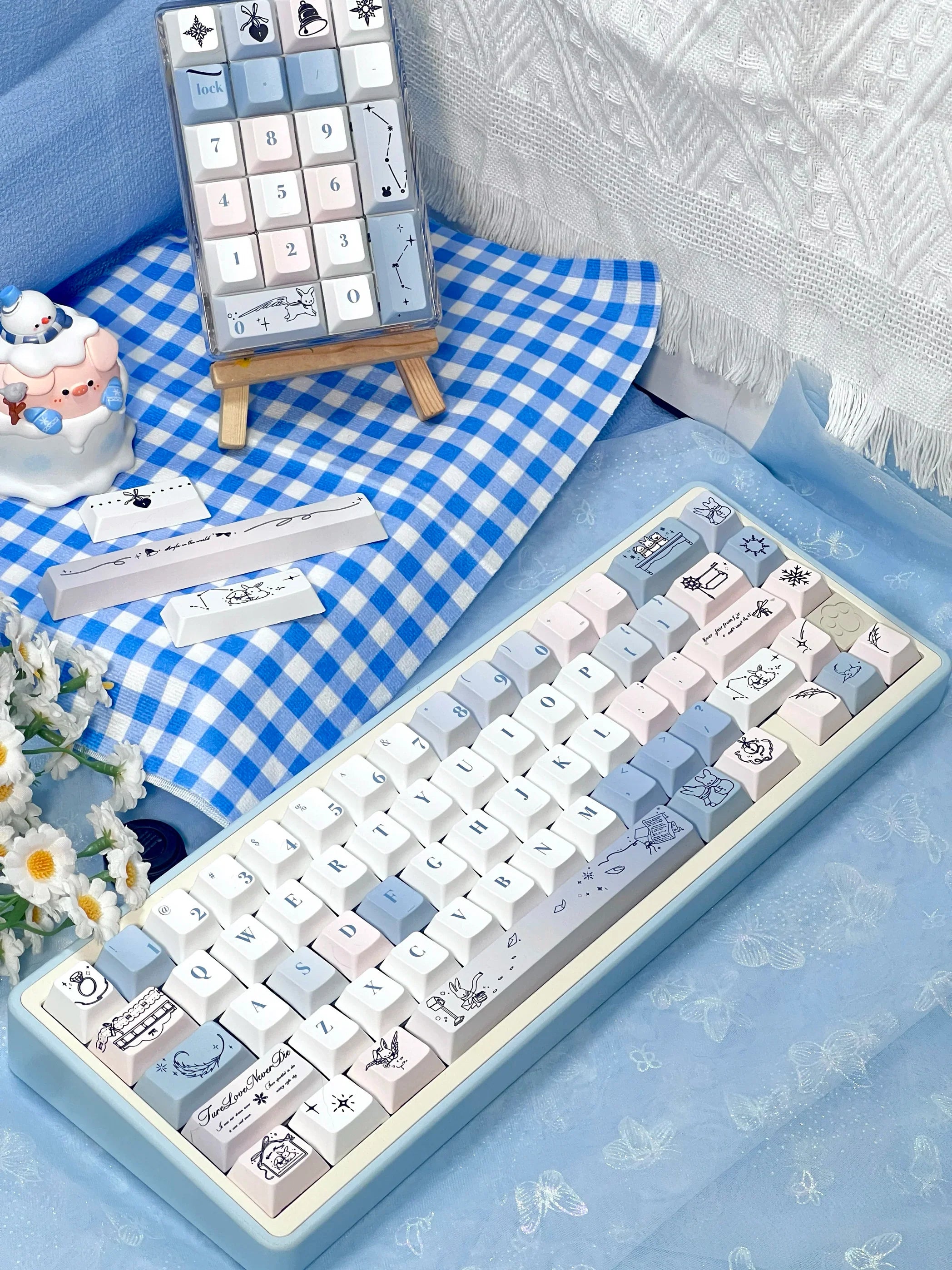 Gentle Snow Keycap Cherry Five-Sided Thermal Sublimation Process Pbt Material Blue White Cute Snowflake Small Full Set Of Keycap