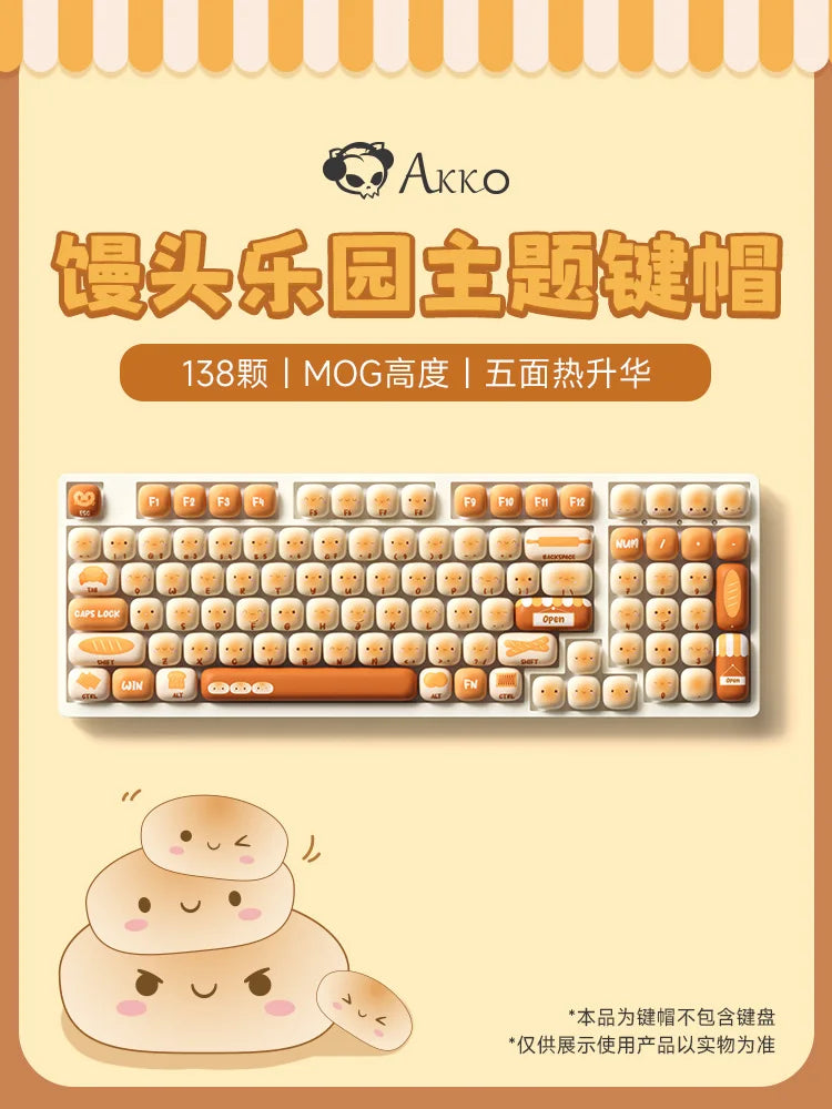 Akko Mog Moa Keycap Cute Thermal Pbt Sublimation Keycaps Mog Keycap Round Steamed Bun Mushroom Customizetion 138keys Keycap Gift