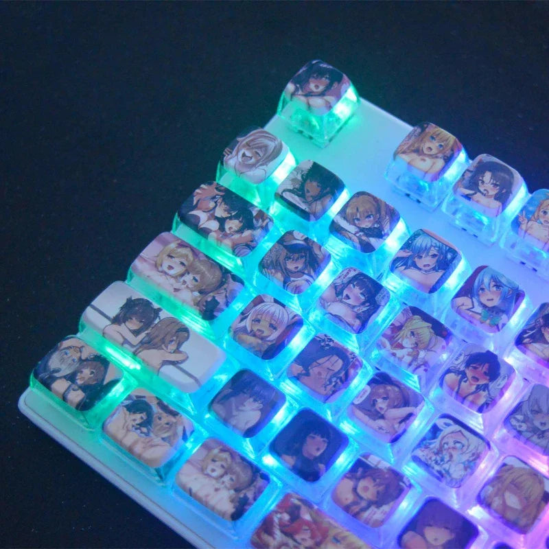 122 Key Hentai Pudding Keycaps Custom PBT MDA Profile Keycap Cute Anime Artisan Transparent Point KeyCap for Gaming Crush80 Gift