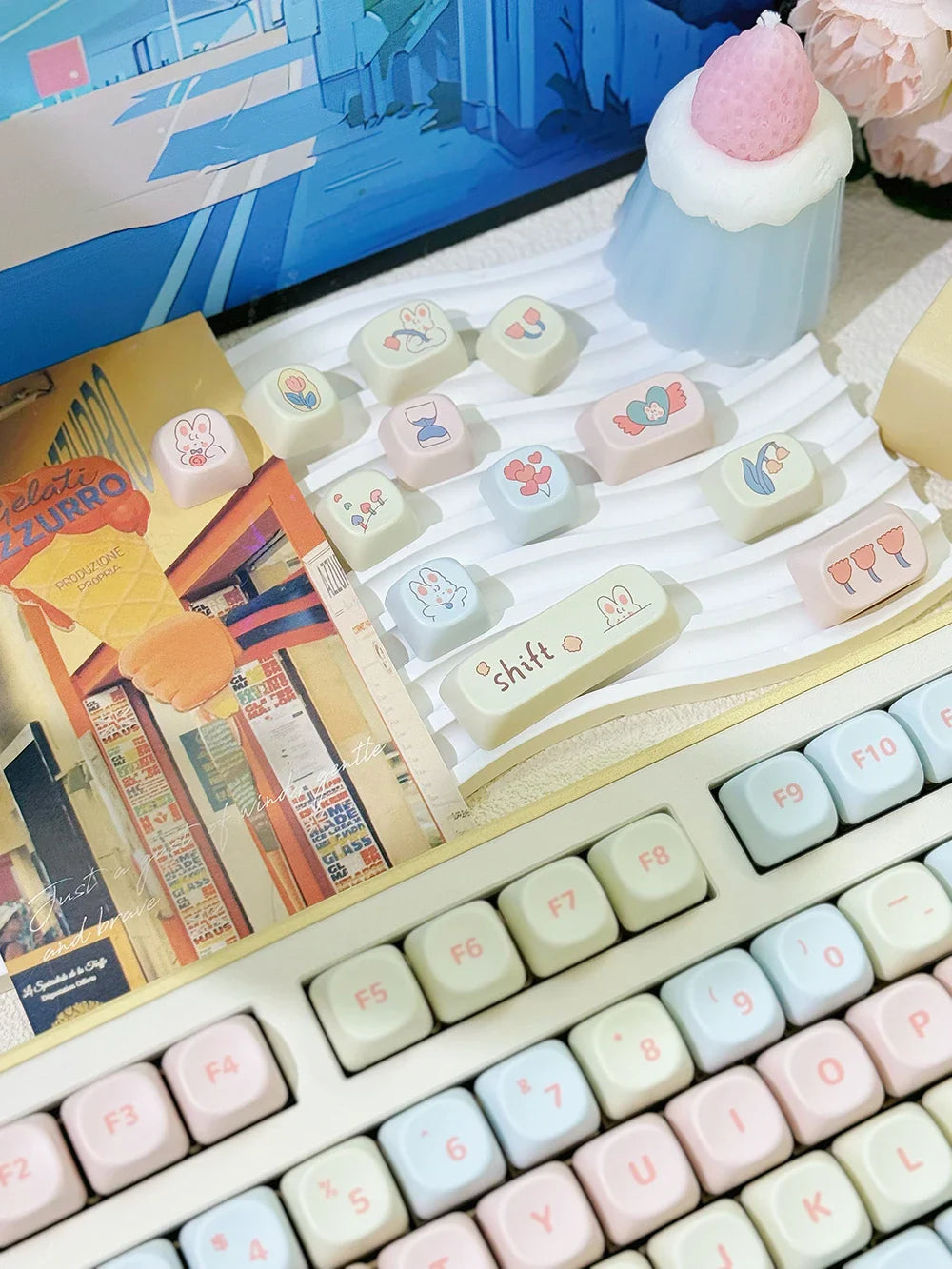 95 Keys MOA Profile PBT Keycaps for 61/64/68/84/75/87Keys Gaming Mechanical Keyboard AULA F75 GMK67 GMK87 Cartoon Cute Key Caps