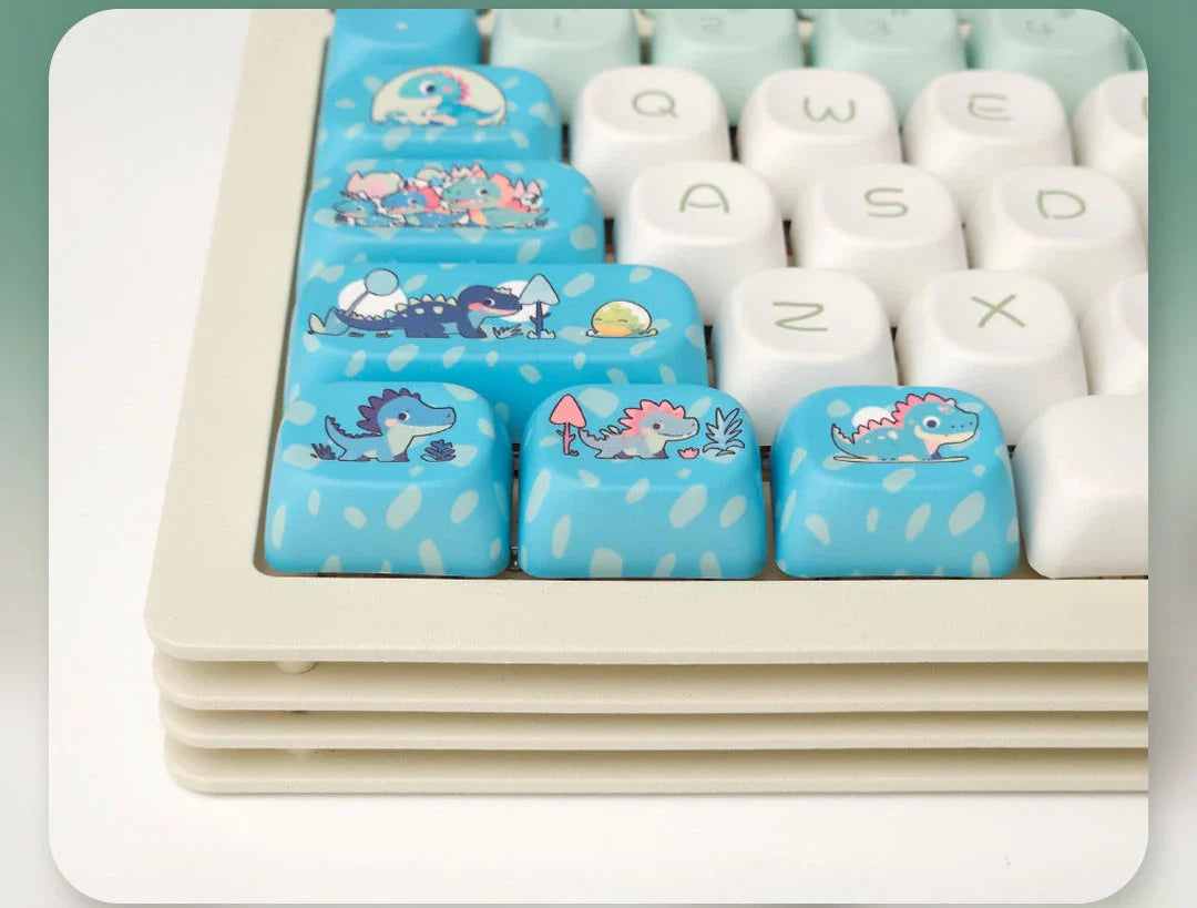 Blue Cute Little Dinosaur Cartoon Keycaps Personalized Round Creative Keycaps MOA Height PBT Sublimation Color DIY Keycaps