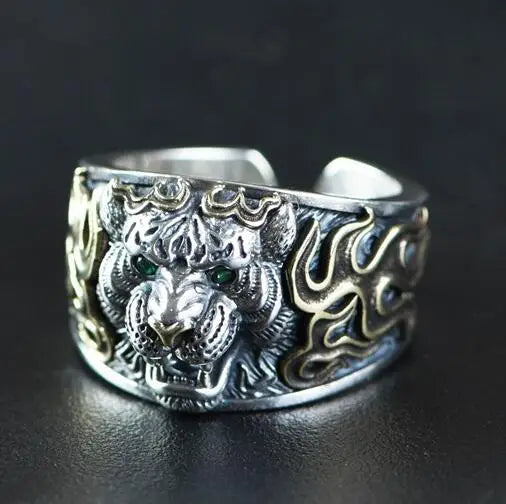Retro Domineering Ethnic Style Fire-Breathing Dragon Ring Men\\'s Charm Open Ring Punk Motorcycle Rider Jewelry Accessories