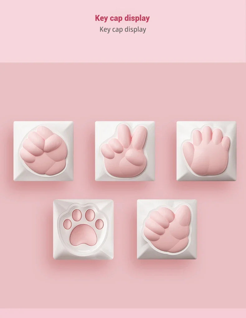 AKKO Keycap Soft Cute Cat Claw Rock Paper Scissors Like Kawaii Keycaps PC Silicone OEM Height ABS Material Girl Custom Key Caps