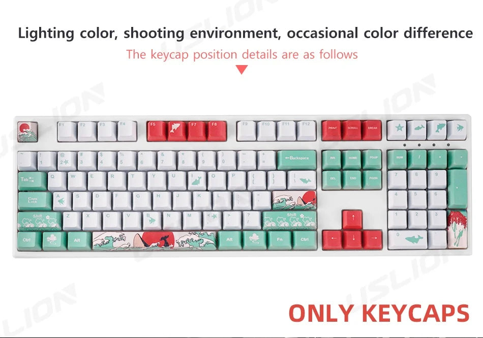 108 Keys OEM Profile Keycaps Coral Sea Theme PBT Five-side DYE Sublimation Key Caps for Gaming Mechanical Keyboard MX Switches