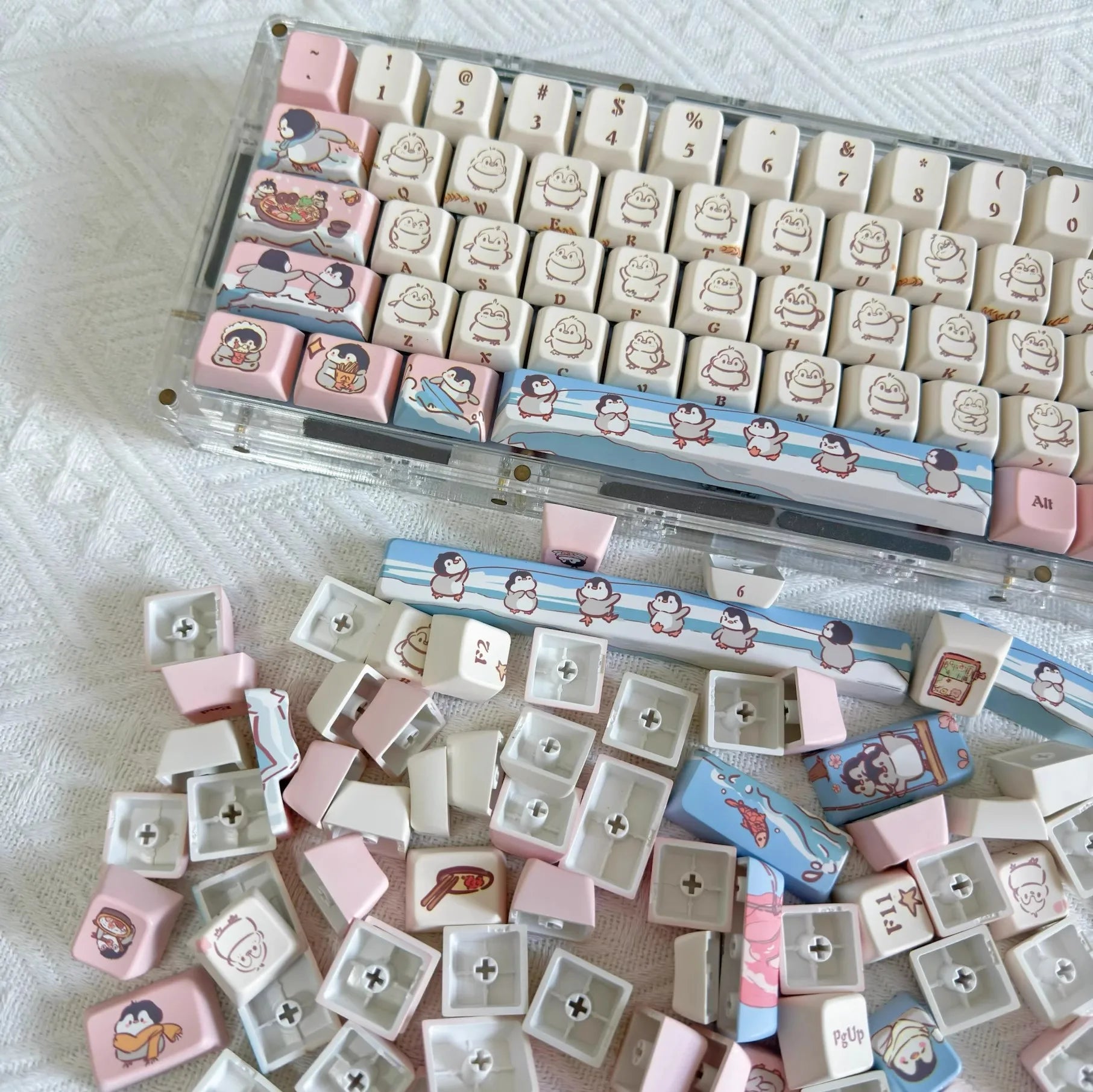 Raccoon/Penguin Keycap 148keys Cherry Side Printed Pbt  Sublimation Mechanical Keyboard Keycaps Customized Cute For Game Office