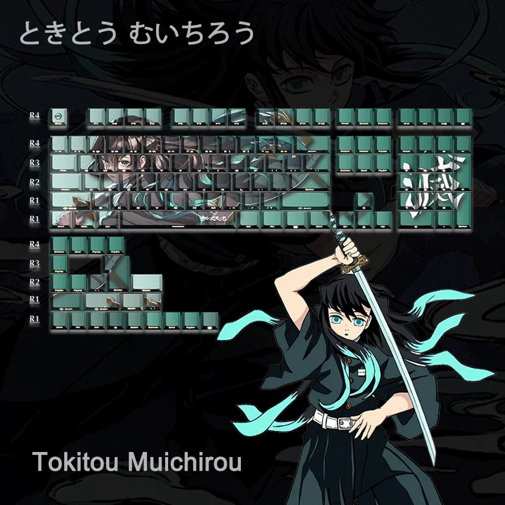 1 Set PBT Dye Sublimation Anime Keycaps Kochou Shinobu Theme Key Caps for Demon Slayer Cherry Profile Keycap Keyboard Decoration