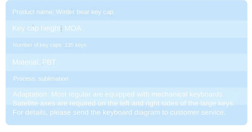 K135 Cute Winter Bear Key Cap MOA Profile Keycaps for Mechanical Keyboard Gaming Pbt for Mx Switches Keycap