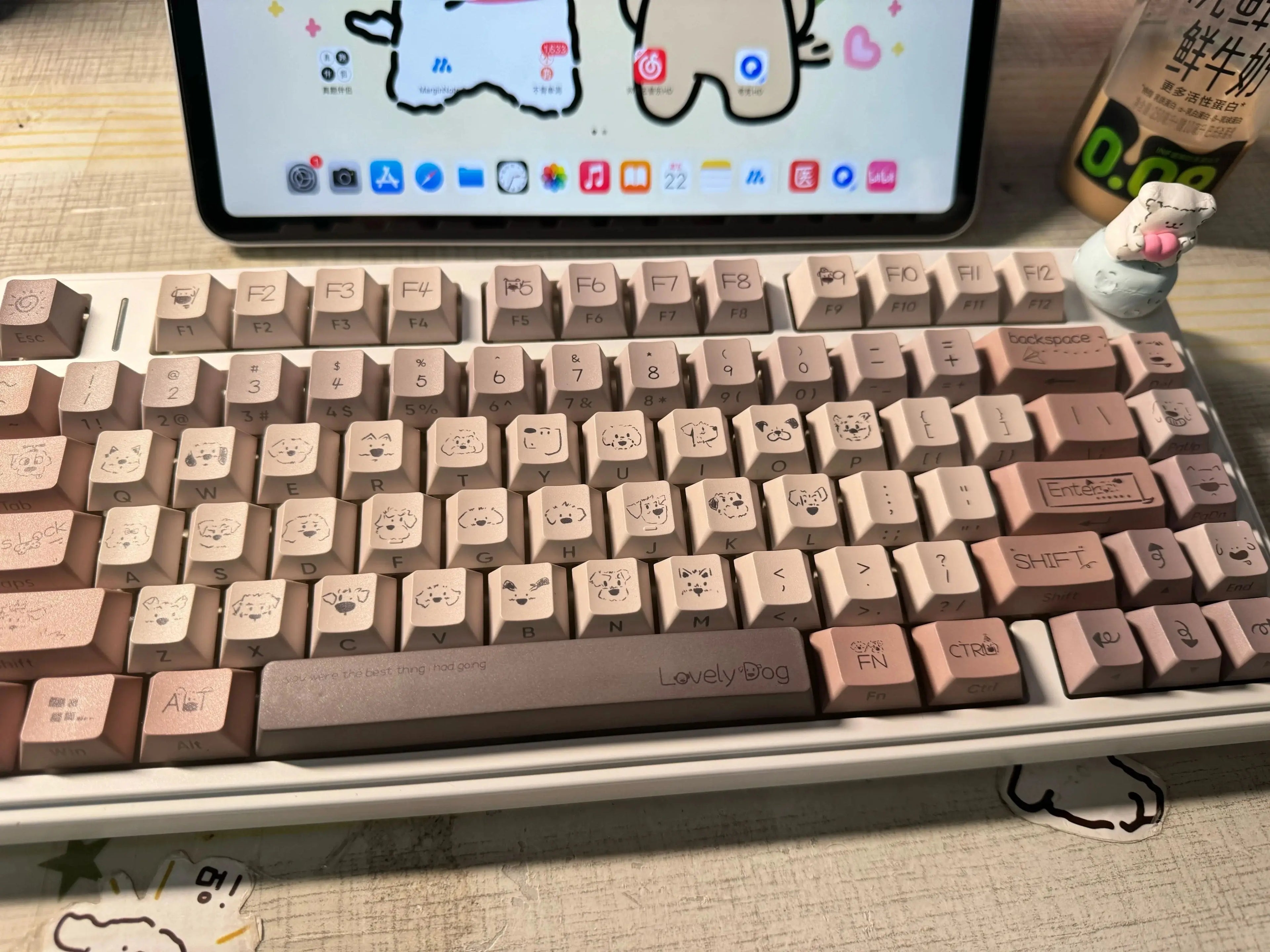 Cute Coffee Dog Theme Keycaps Set QX3 Cherry Profile Keycaps for Mechanical Keyboard Accessories Gift Cute Keyboard Keycaps Set