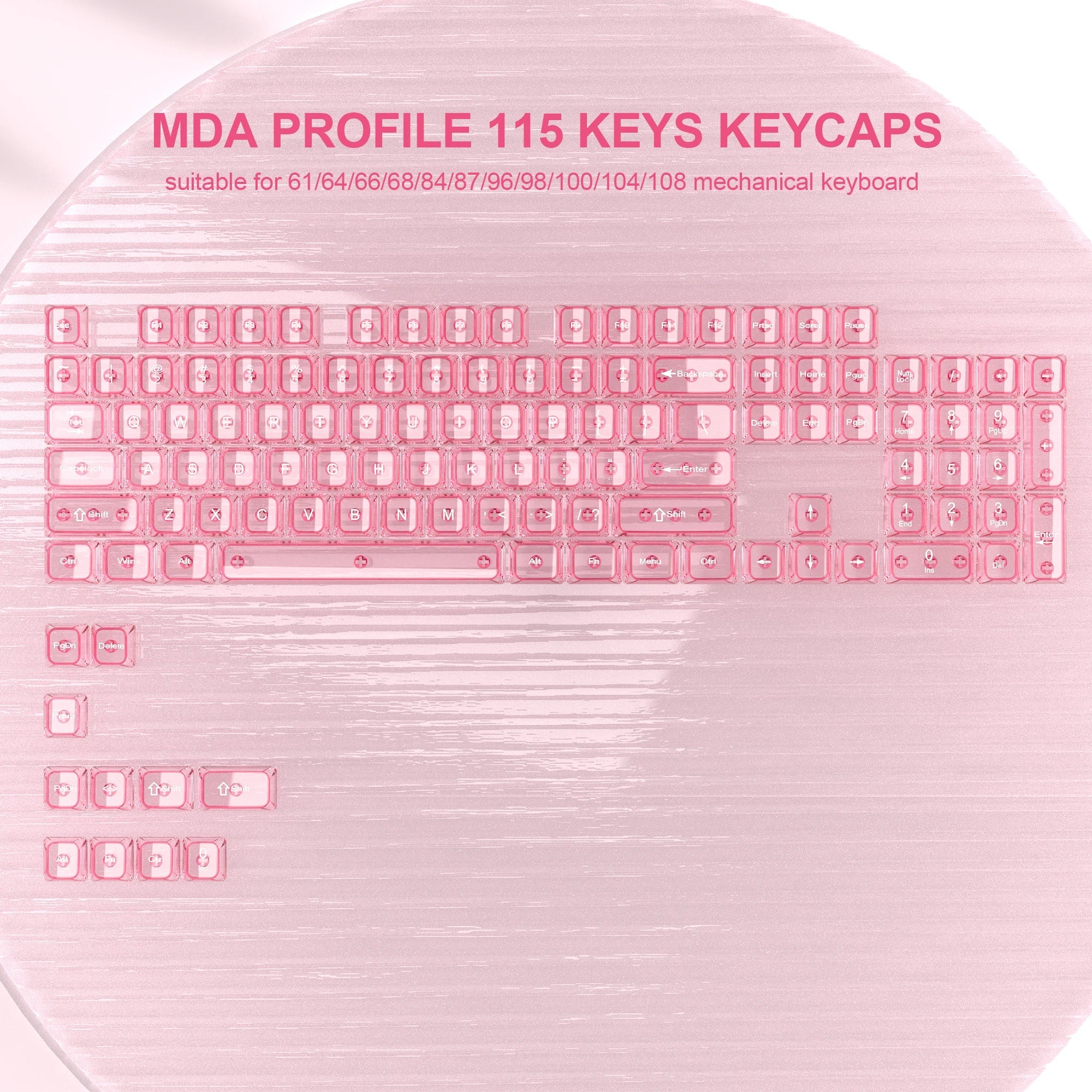 115 Keys Crystal Ceramic PC Keycap RGB Shine Through Key cap MDA Profile Black Transparent Clear Keycap for MX Switches Keyboard
