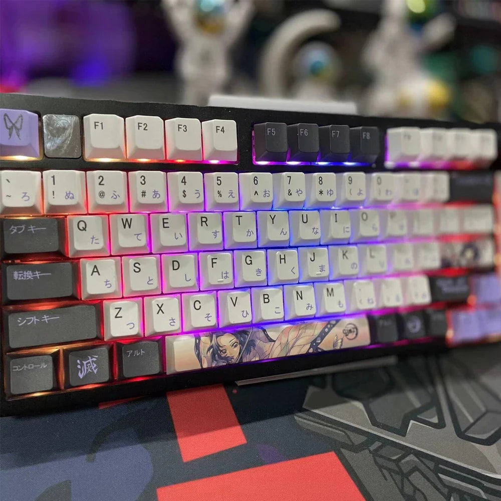 1 Set PBT Dye Sublimation Anime Keycaps Kochou Shinobu Theme Key Caps for Demon Slayer Cherry Profile Keycap Keyboard Decoration
