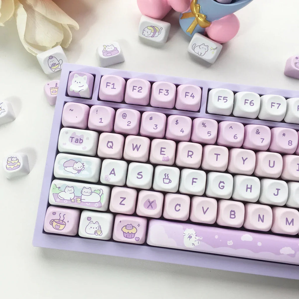 95Keys MOA Profile Cat Theme PBT Key Caps Pink Blue Puppy Cute  Keycaps for GK61 RK836 MX Switches Mechanical Keyboard