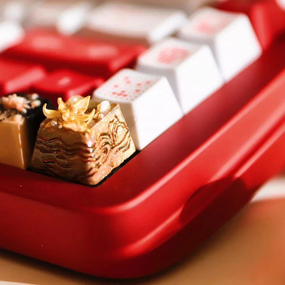 Lucky Lotus Artisan Keycap Custom Handwork Point Keyboard Cap Cherry Profile Cute KeyCap for Mechanical Keyboard Cherry MX 1U