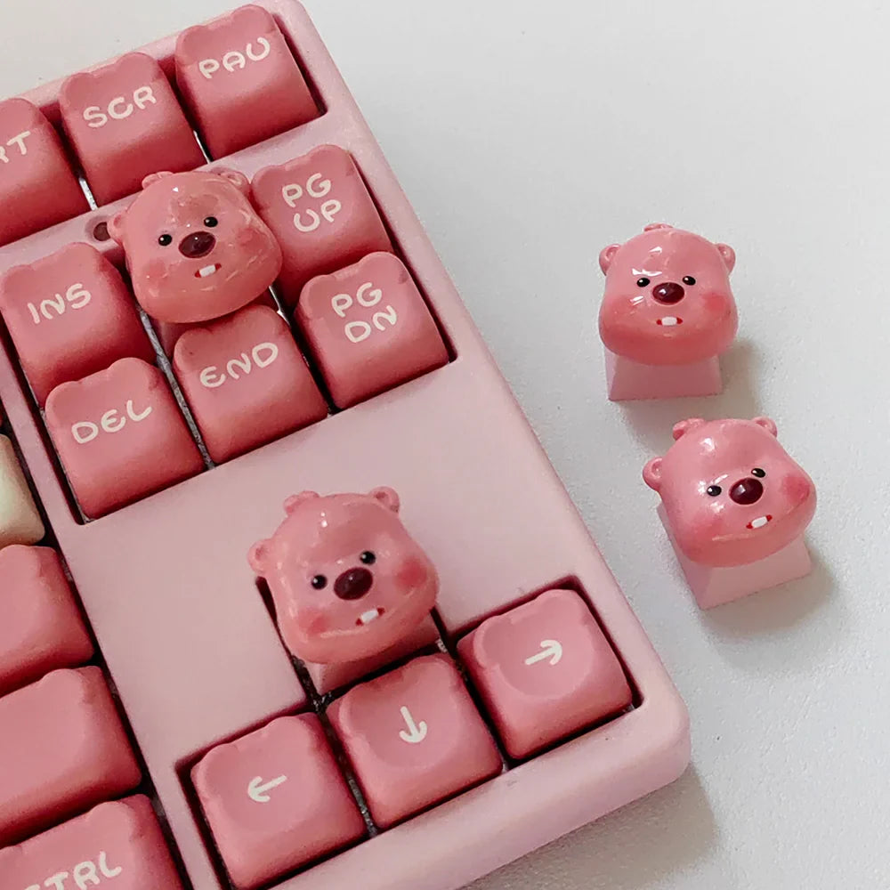 Cute 3D Cartoon Beaver Ruby Personalized Keycap for Mechanical Keyboard Pink ESC Decorative Keycap Loopy Keycap