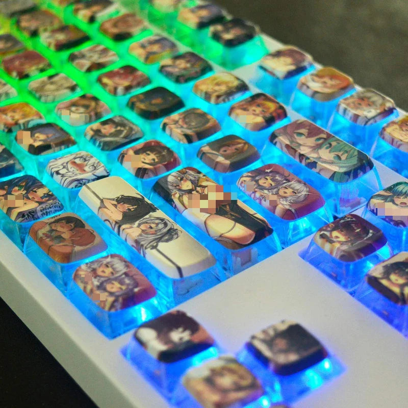 122 Key Hentai Pudding Keycaps Custom PBT MDA Profile Keycap Cute Anime Artisan Transparent Point KeyCap for Gaming Crush80 Gift